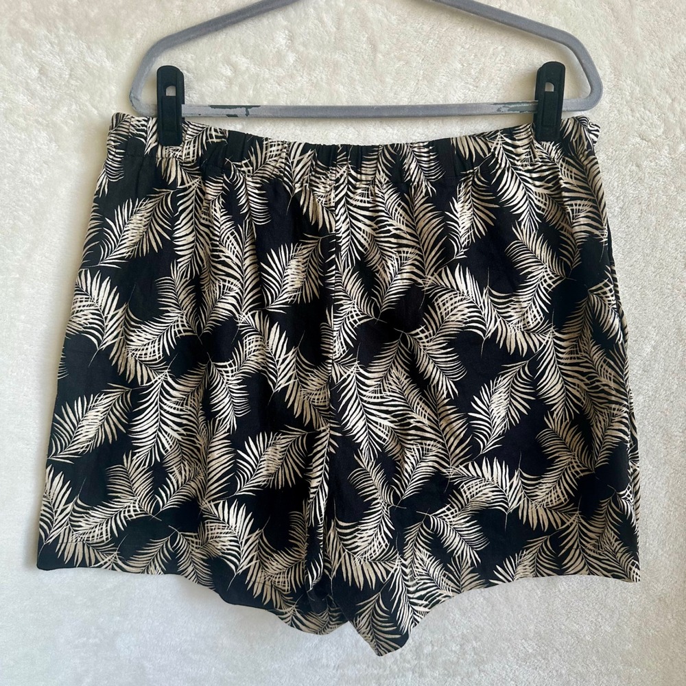 Ellen Tracy Black Cream Palm Print Linen Blend Mock Wrap Skort XL - Picture 3 of 5